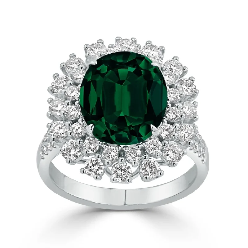 Auriya 3 3/4ct Oval-cut Emerald and Halo Diamond Ring 1 3/8ctw 18K Gold