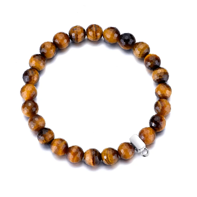 Faceted Tigers Eye Gemstone Charm Stretch Bracelet