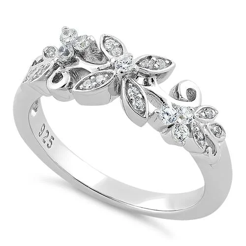 Sterling Silver Flower Clear CZ Ring