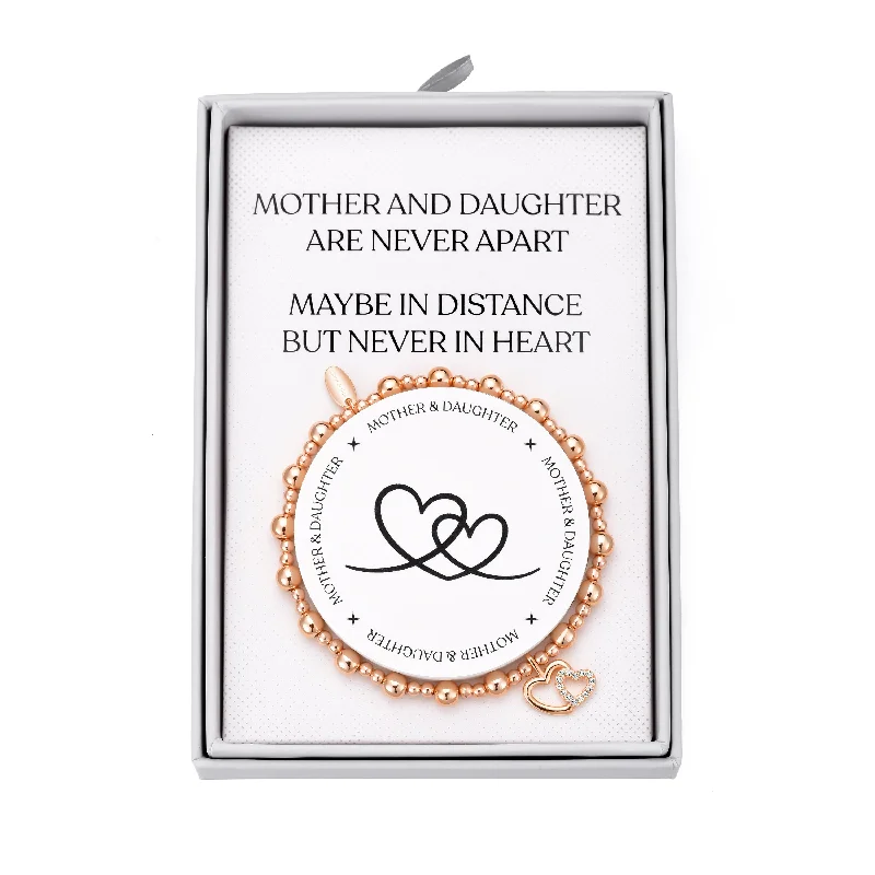 Rose Gold Plated Mother and Daughter Quote Stretch Bracelet with Gift Box