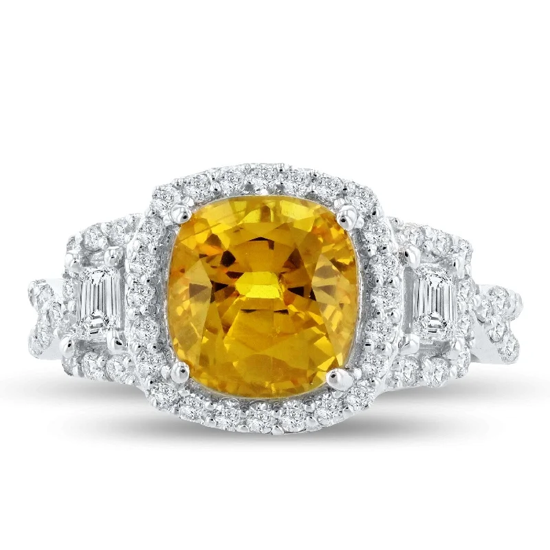 Auriya 18k White Gold 3 5/8ct Yellow Sapphire and 3/4ct TDW Diamond Ring