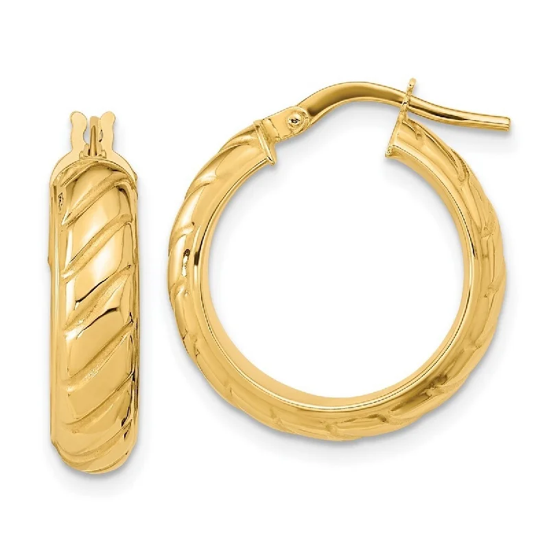 Curata 14k Yellow Gold Polished Slanted Rides Hoop Earrings - 20.78x5mm