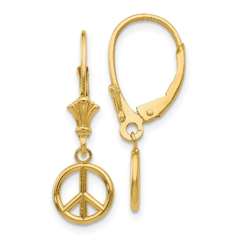 Curata 14k Yellow Gold 3 d Polished Peace Symbol Leverback Earrings 25.5x8.15mm