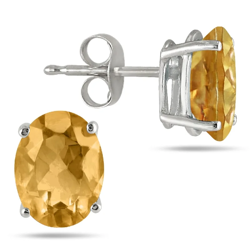 Marquee 5x3MM All Natural Oval Citrine Topaz Stud Earrings in .925 Sterling Silver