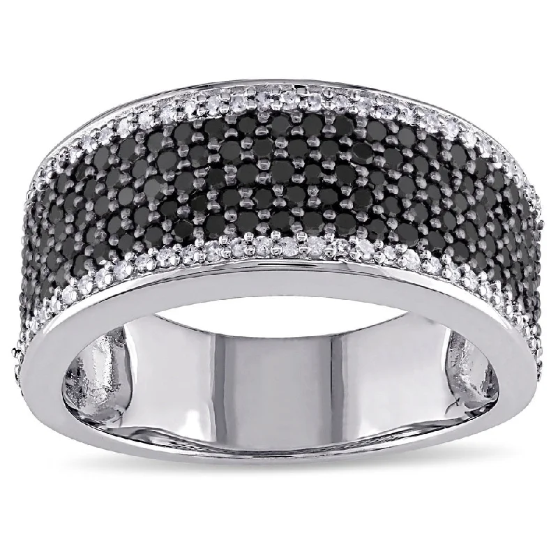 Miadora Sterling Silver 1ct TDW Black-and-white Pave Diamond Ring