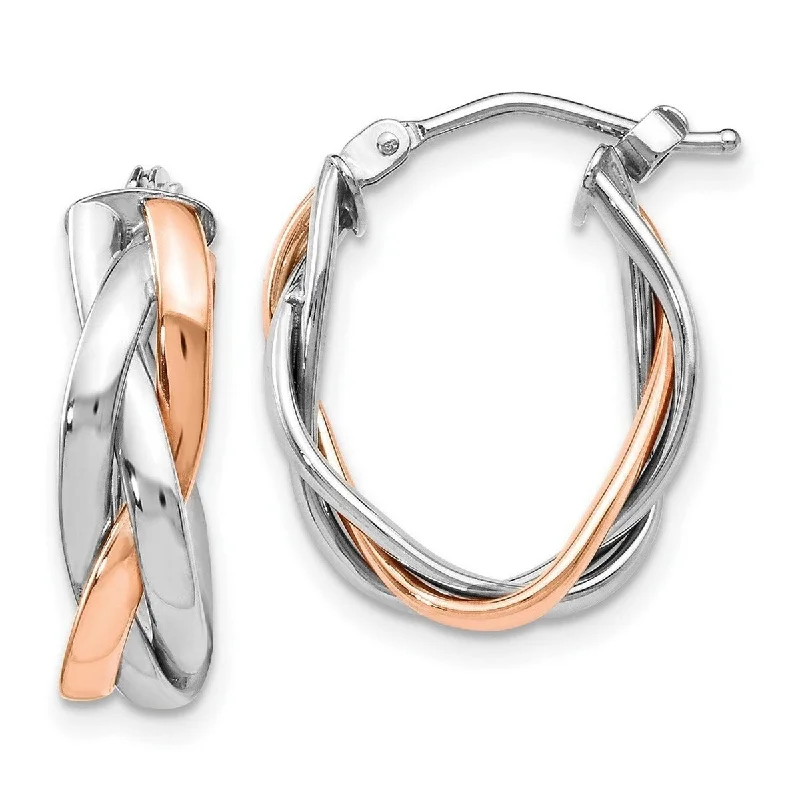 Curata 14k White Gold Rose-gold-plated Intertwining Double Hoop Earrings (15mmx21mm)