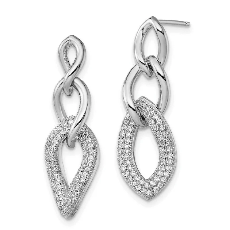 Curata 925 Sterling Silver Rhodium-plated Micro Pavé CZ Dangle Post Earrings (10mm x 29mm)