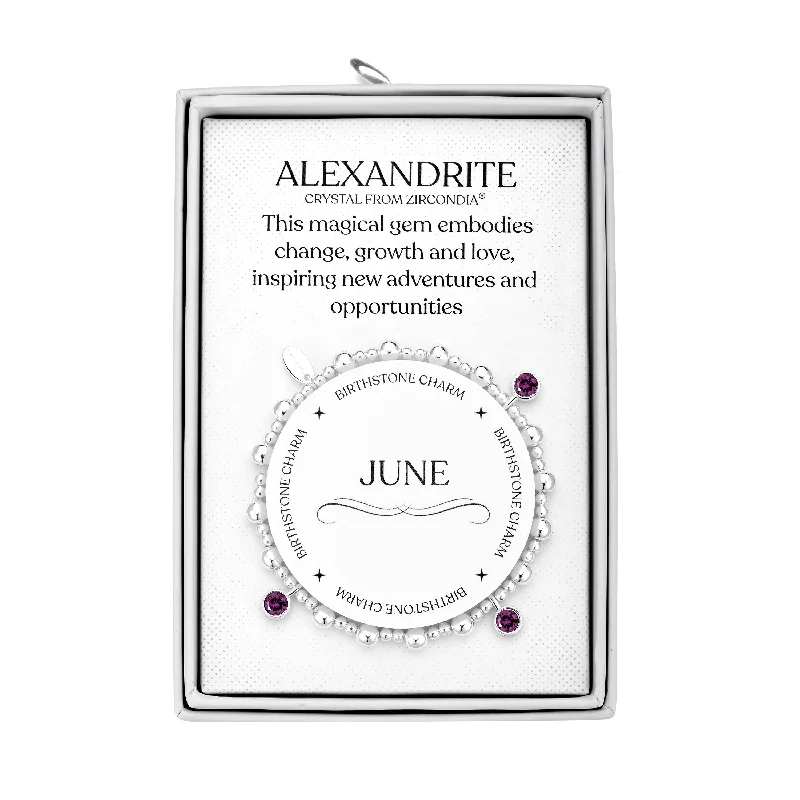 June (Alexandrite) Birthstone Stretch Charm Bracelet with Quote Gift Box