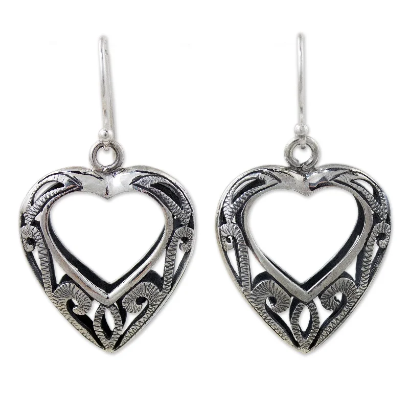 Novica Handmade Moonlit Hearts Sterling Silver Heart Earrings