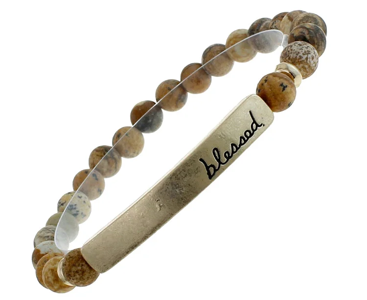 BLESSED Natural Stone Inspirational Bracelet Picture Jasper