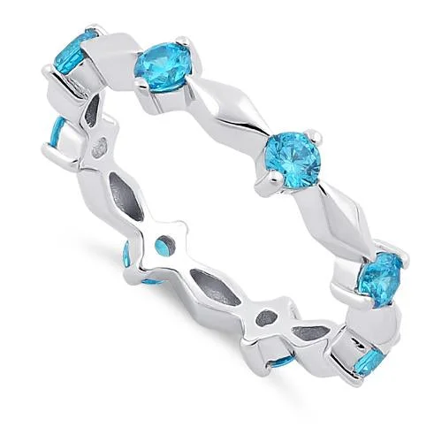 Sterling Silver Round Cut Eternity Blue Topaz CZ Ring