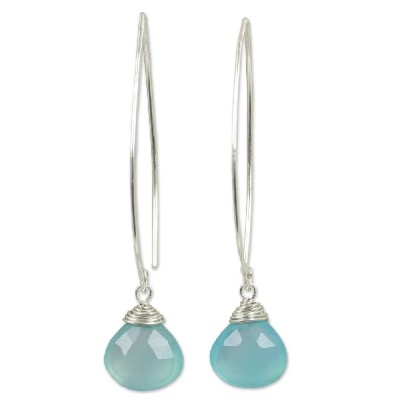 NOVICA Handmade Sterling Silver Chalcedony Sublime Ocean Blue Dangling Style Earrings (Thailand)