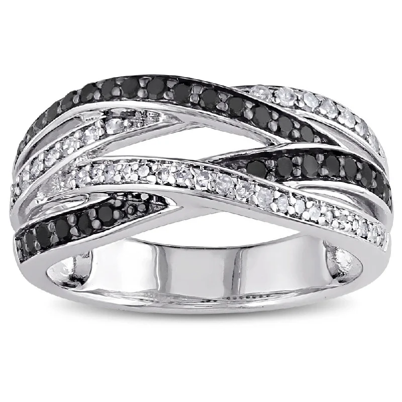 Miadora Sterling Silver 7/8ct TDW Black and White Diamond Ring