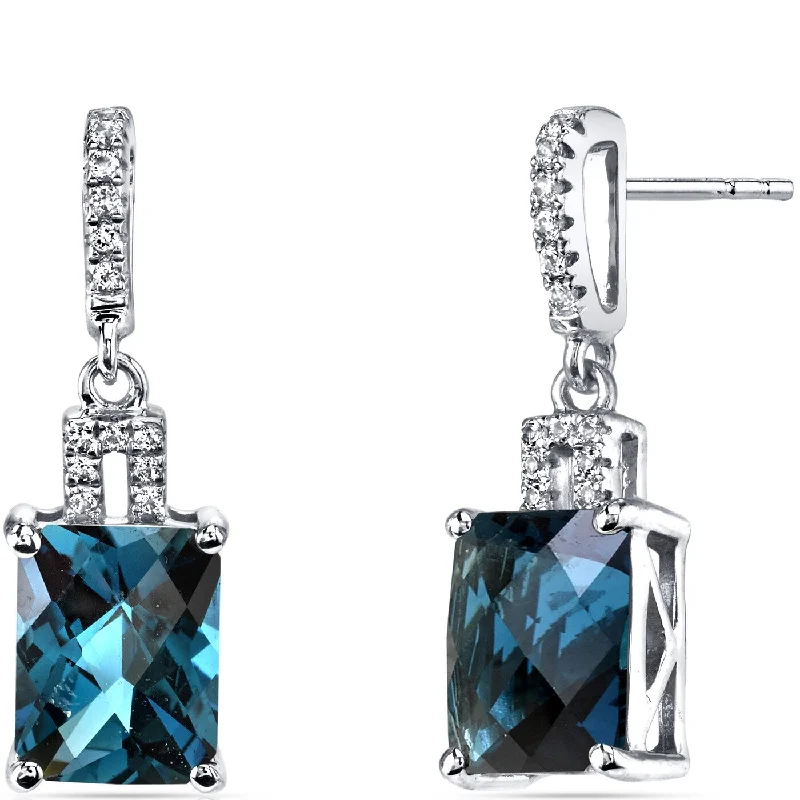 14k White Gold 5.26 ct London Blue Topaz Stud Earrings