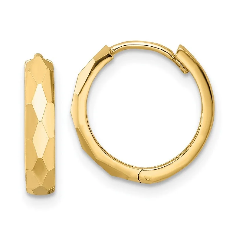 Curata 14k Yellow Gold Polished Faceted 3x15mm Hinged Hoop Earrings