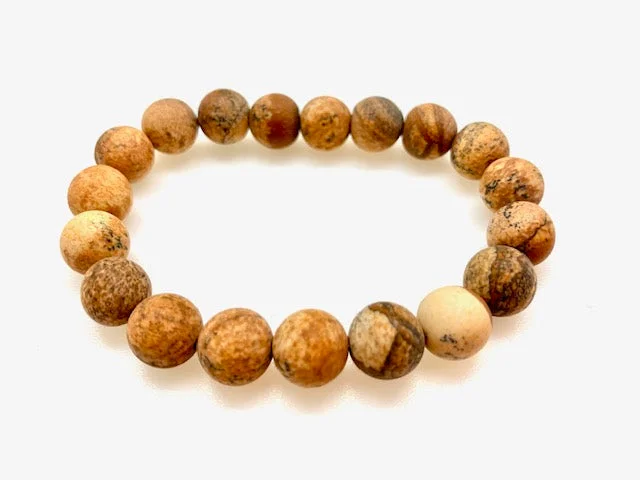 Genuine Stone Bracelet with 6, 8 and 10mm Bead Sizes - Brown Picture Jasper