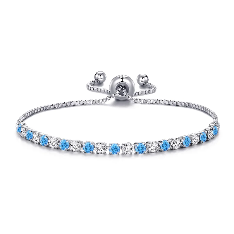 Silver Plated Adjustable Blue Tennis Bracelet Created with Zircondia® Crystals