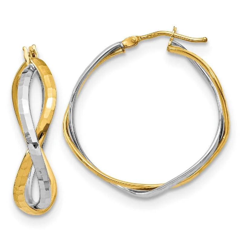 Curata 14k Two tone Gold Textured Double Twist Hoop Earrings - 28.75x8mm