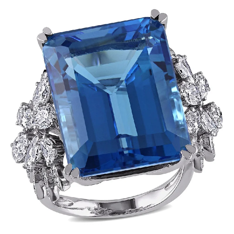 Miadora 14k White Gold Blue Topaz and 1 3/4ct TDW Diamond Ring (G-H, SI1-SI2)