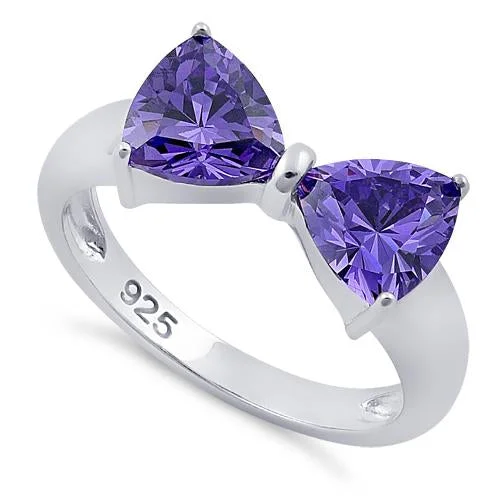 Sterling Silver Bow Trillion Cut Amethyst CZ Ring