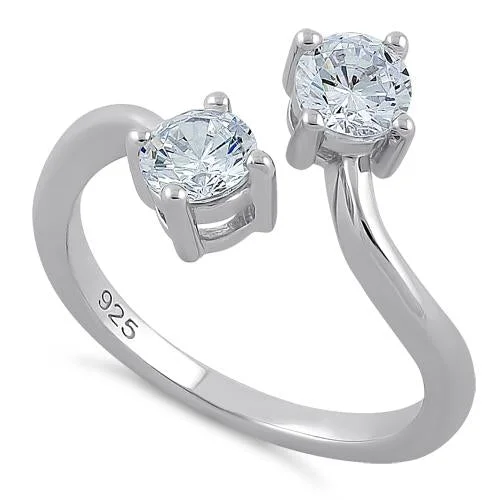 Sterling Silver Dual Round Cut Clear CZ Ring