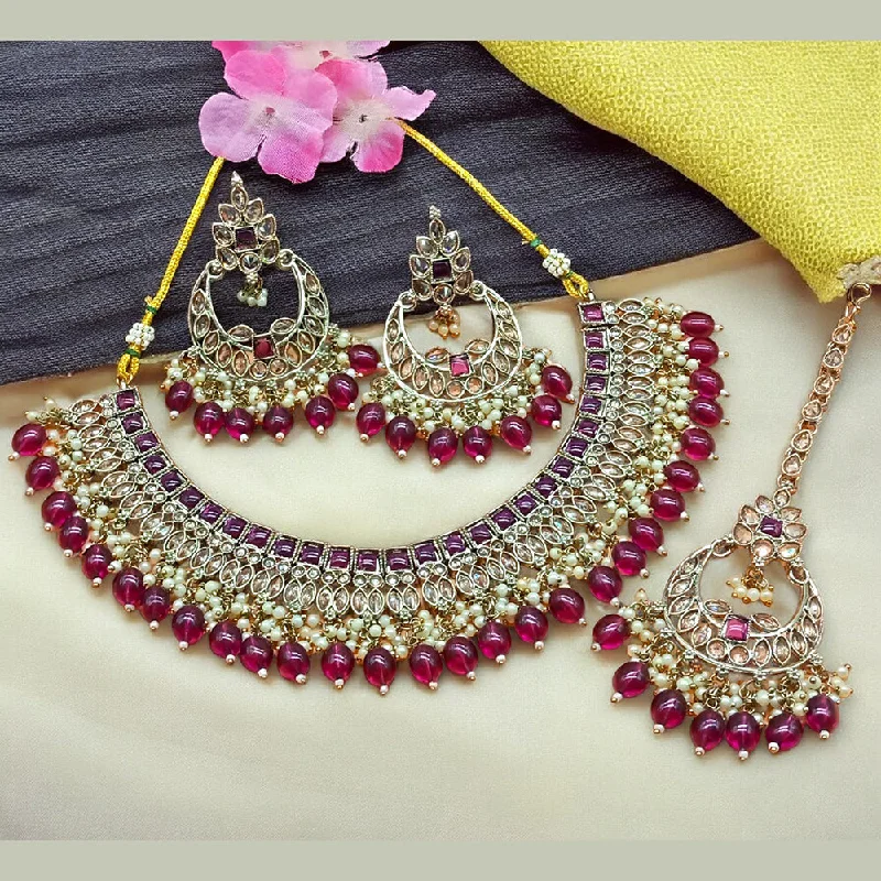 Gehana Mahal Gold Plated Crystal Stone Pearl And Beads Necklace Set