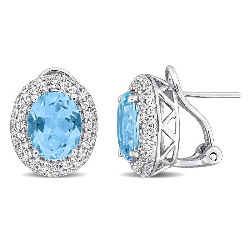 Miadora 8 5/8ct TGW Oval-Cut Sky Blue and White Topaz Earrings Sterling Silver