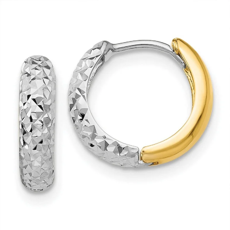 Curata 14k Two-Tone Gold Diamond-Cut Hinged Huggies Hoop Earrings