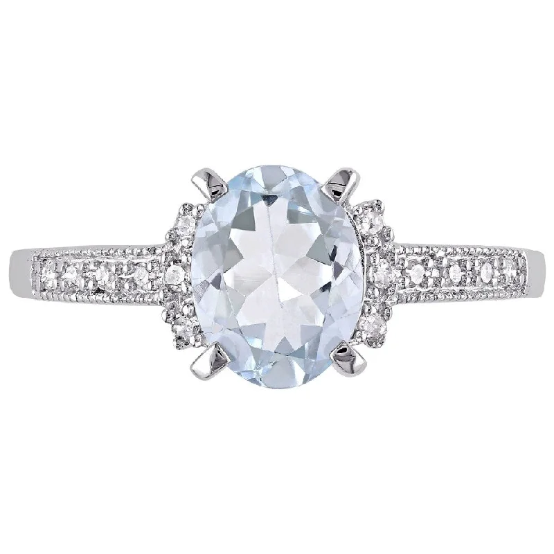 Miadora Sterling Silver Aquamarine and Diamond Ring