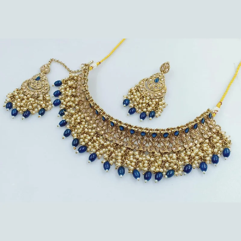 Rani Sati Jewels Gold Plated Crystal and Pearl Necklace Set