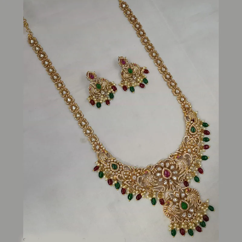 Padmawati Bangles Gold Plated AD And Beads Long Necklace Set