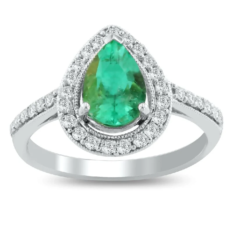 Auriya 14k White Gold 1 1/5ct Emerald and 1/3ct TDW Diamond Ring