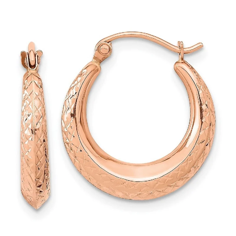 Curata 14k Rose Gold Textured Checkerboard Hoop Earrings 18.79x3.32mm