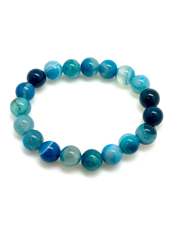 Genuine Stone Bracelet 10mm Bead Size - Blue Agate