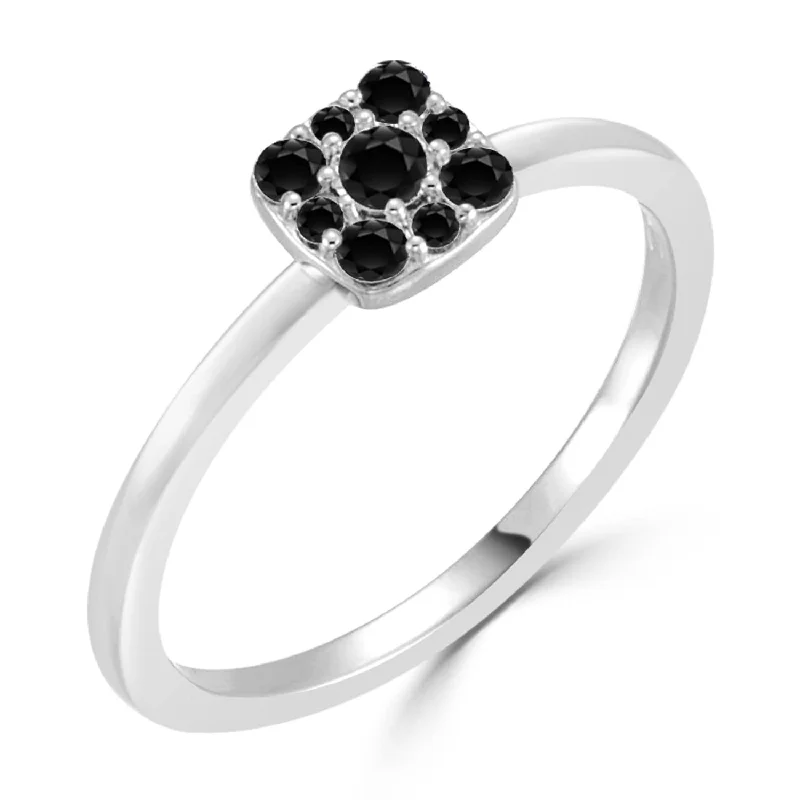 Auriya 1/4ctw Petite Cluster Halo Black Diamond Ring 10k Gold