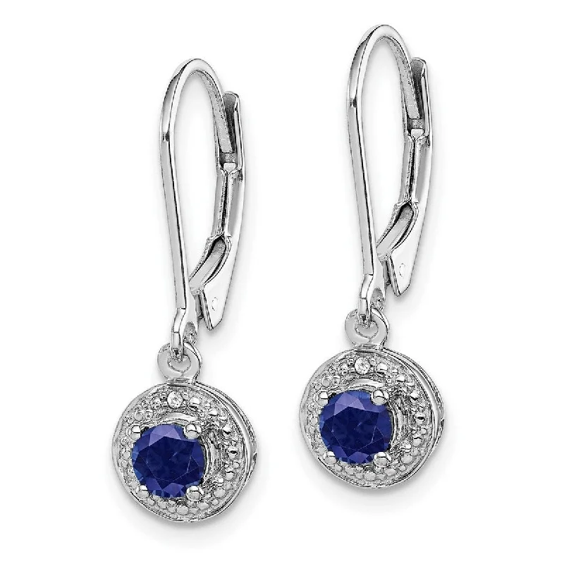 Curata 925 Sterling Silver 26x7mm Diamond and Created Sappphire Leverback Earrings