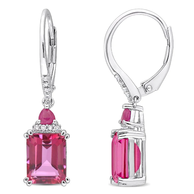 Miadora 6 1/3ct TGW Pink Topaz Ruby and 1/10ct TDW Diamond Earrings Sterling Silver