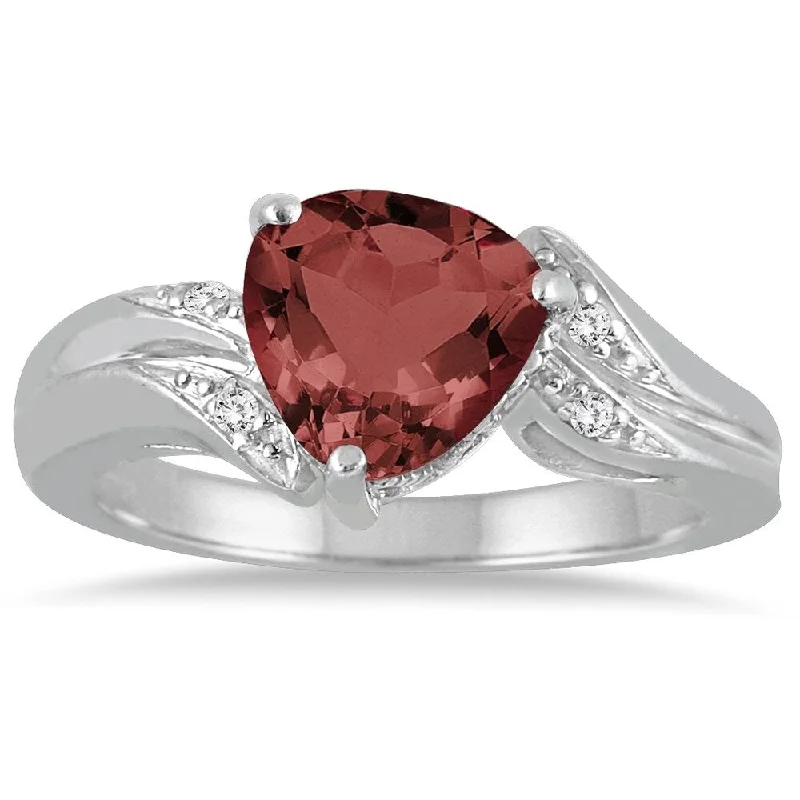 2 1/4 Carat Trillion Cut Garnet and Diamond Ring in 10K White Gold