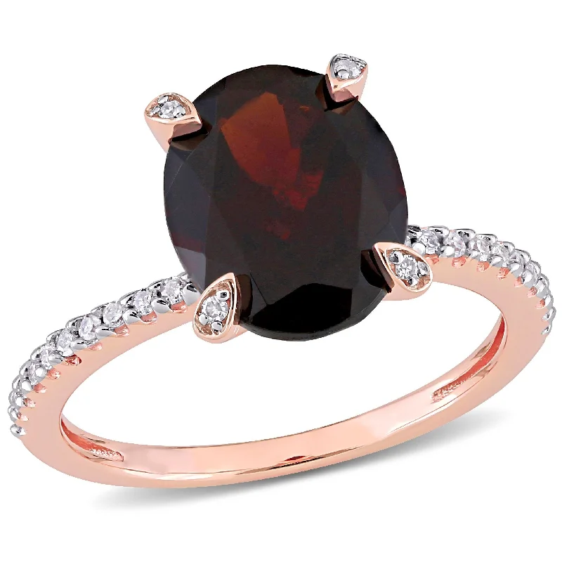 Miadora 3ct TGW Oval-Cut Garnet and 1/10ct TW Diamond Ring in 10k Rose Gold