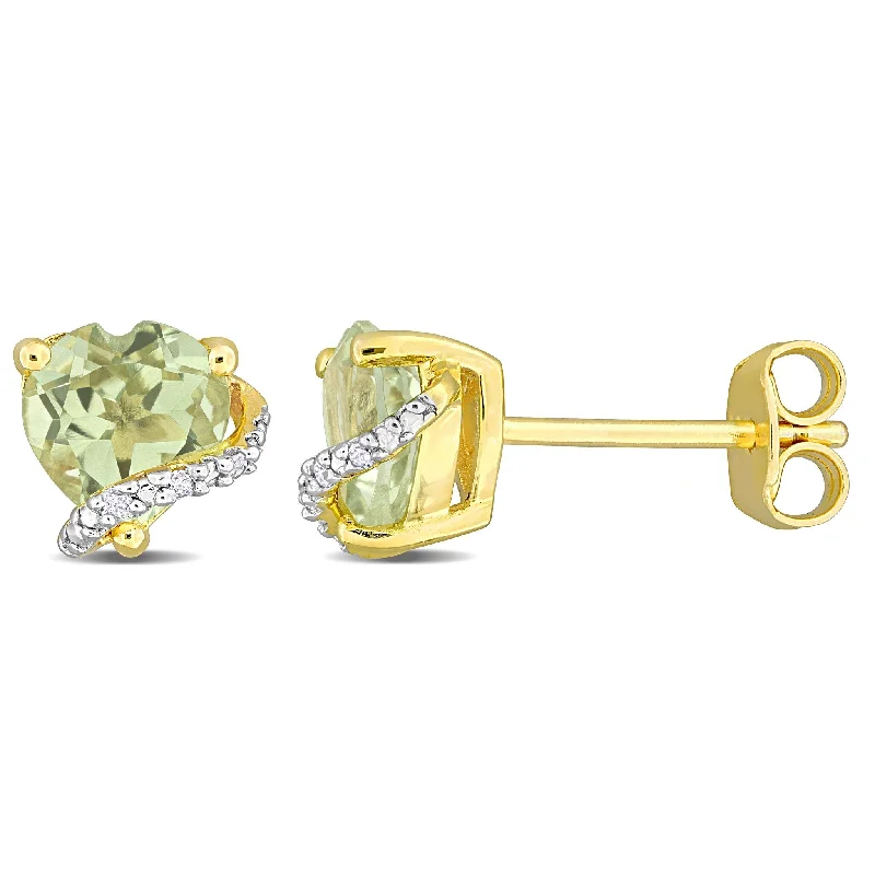 Miadora 1 1/2ct TGW Green Quartz and Diamond Accent Heart Earrings Yellow Silver