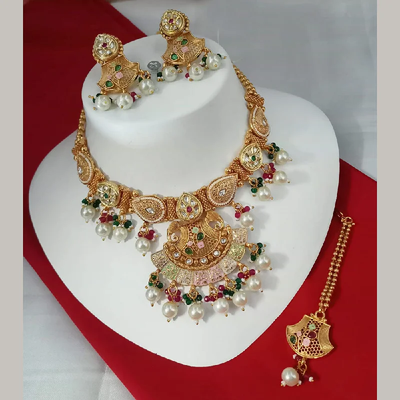 Padmawati Bangles Gold Plated Polki Kundan Stone And Pearls Meenakari Necklace Set