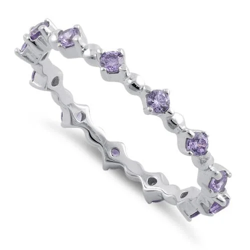 Sterling Silver Eternity Thin Amethyst CZ Ring