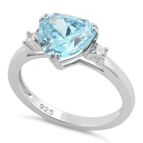 Sterling Silver Trillion Cut Aqua Blue CZ Ring