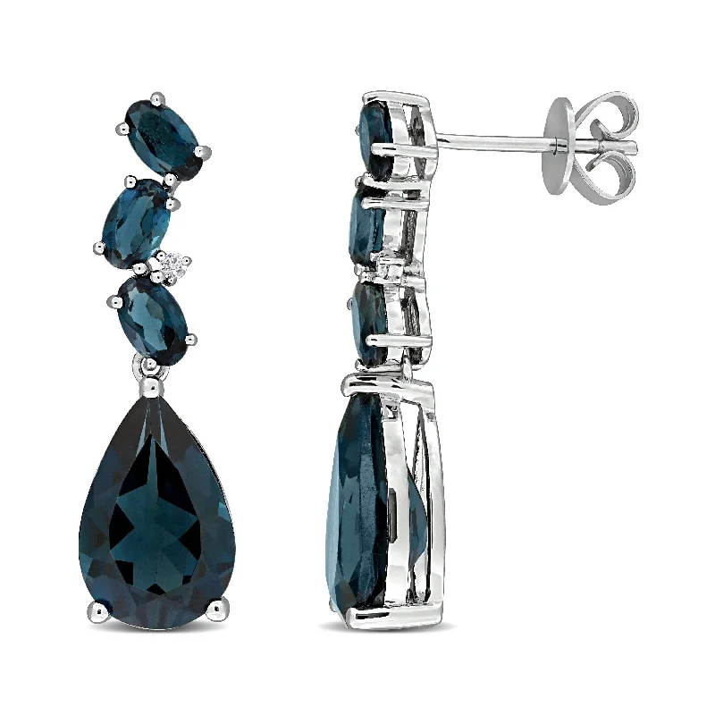 Miadora 9 1/10ct TGW Pear and Oval-Cut London Blue Topaz Diamond Accent Teardrop Earrings 10k White Gold