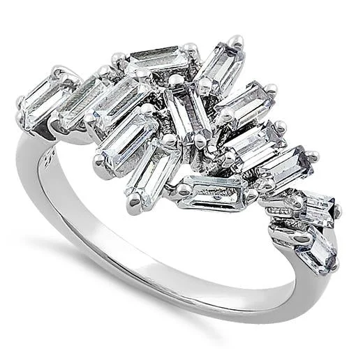 Sterling Silver Cluster Baguette Straight Clear CZ Ring