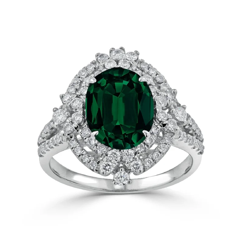 Auriya Vintage 2 1/2ct Oval Emerald Halo Diamond Ring 3/4ctw 18K Gold