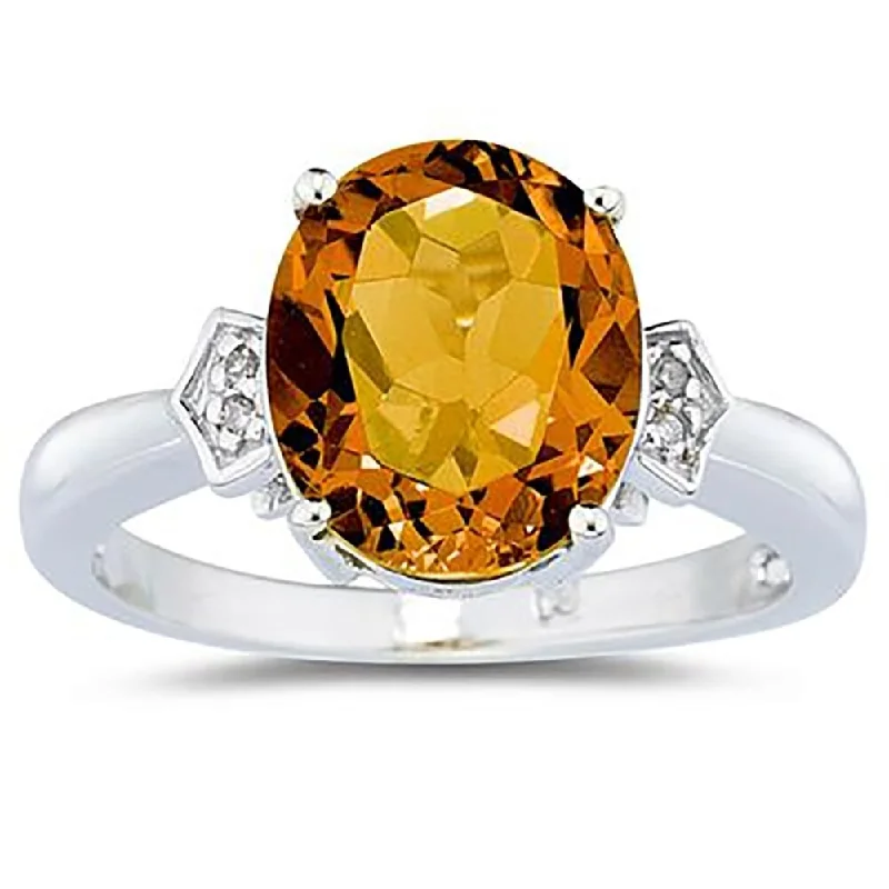 Citrine & Diamond Ring in 10k White Gold