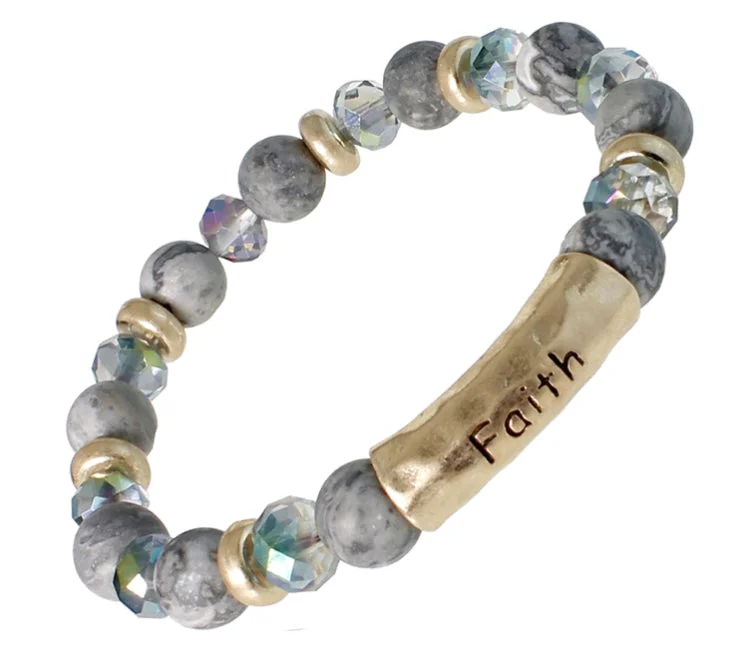 FAITH - Natural Stone Inspirational Bracelet Larvikite