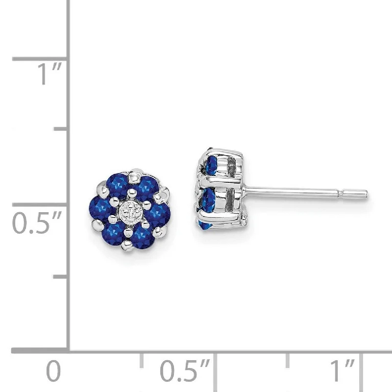 Curata 925 Sterling Silver 7x6mm Rhodium Shappire and Diamond Post Earrings