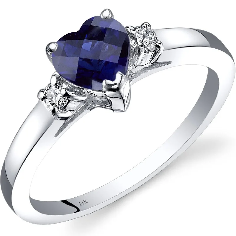 14k White Gold 1ct Created Blue Sapphire and Diamond Ring